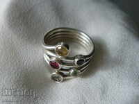 Стар сребърен пръстен с топаз,гранат,цитрин,аметист,перидот