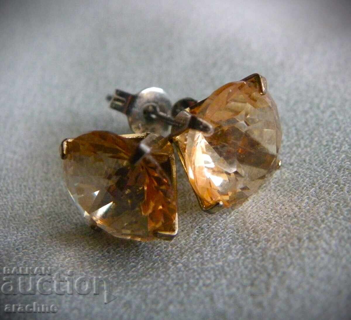 Auction Earrings with large citrines, silver and gold plating Auction Earrings with large citrines, silver and gold plating