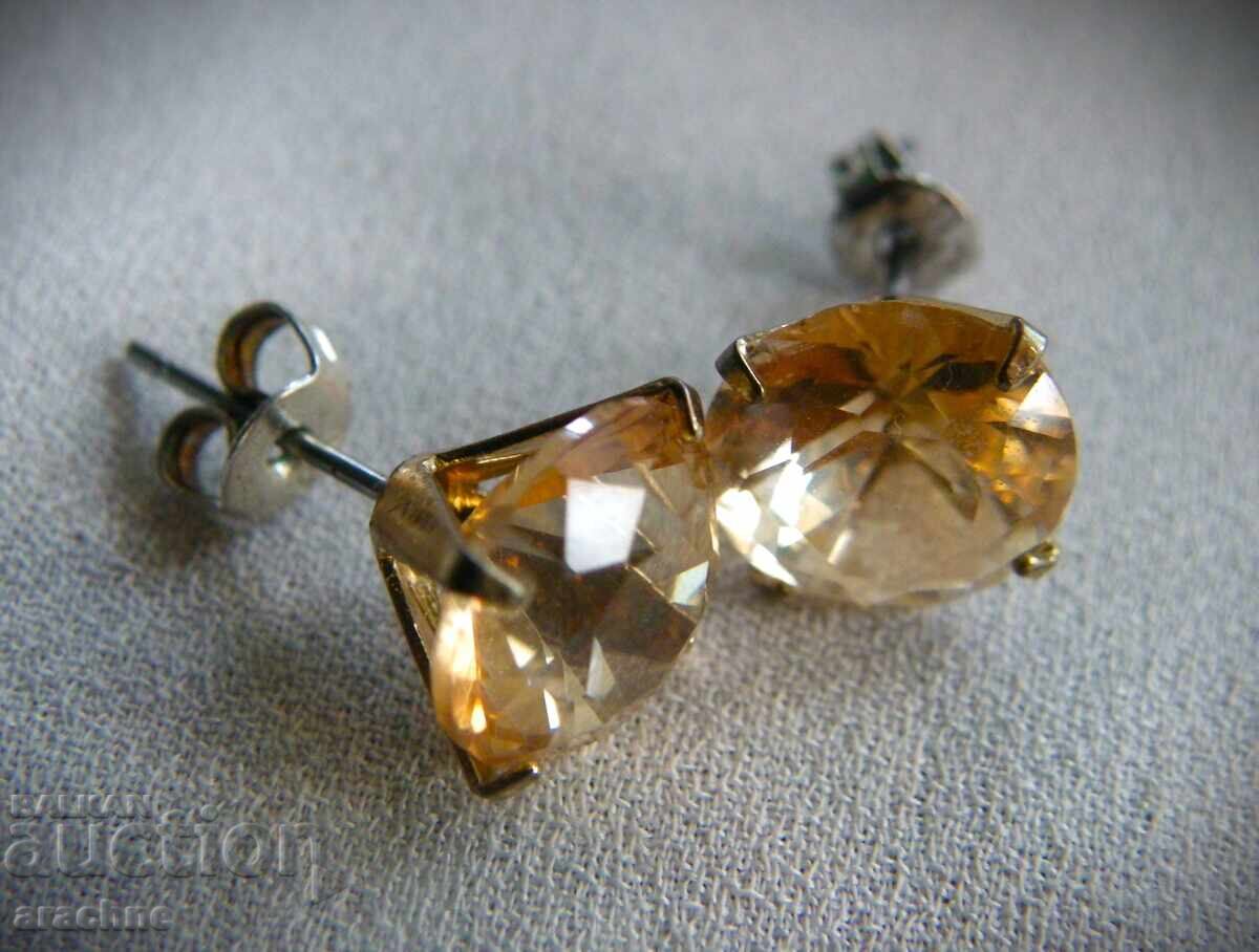 Earrings with large citrines, silver and gold plating - 6 Earrings with large citrines, silver and gold plating - 6