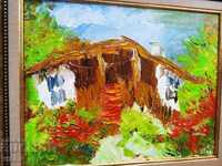 SELSKI DVOR oil on canvas signed frame artist Rangelova