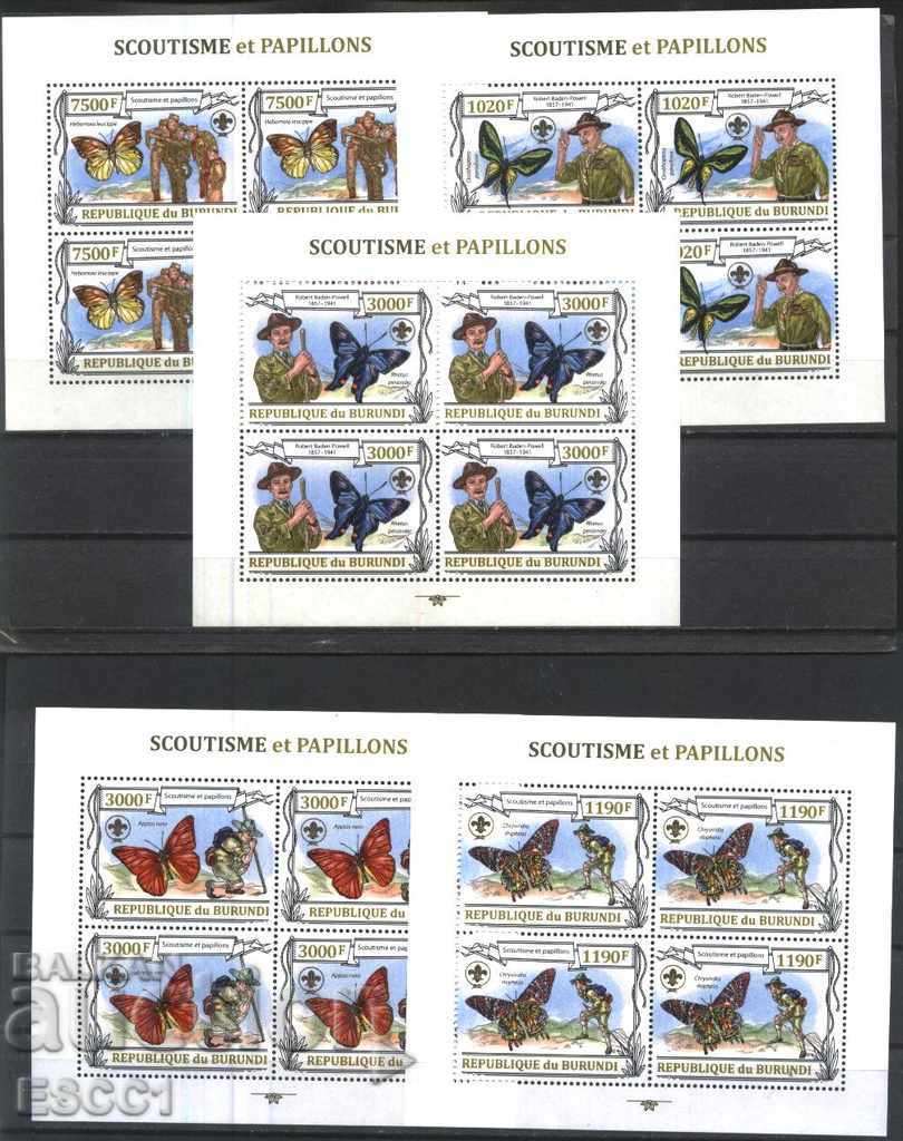 Καθαρά γραμματόσημα σε μικρά φύλλα Scouts Butterflies 2013 από το Μπουρούντι