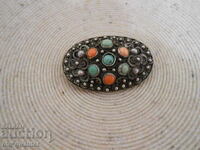Old beautiful BROOCH, silver filigree with stones
