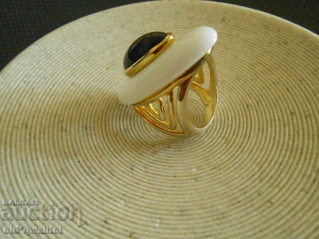 Auction Women's silver ring with gold plating, Silver 925 and 2 stones Auction Women's silver ring with gold plating, Silver 925 and 2 stones