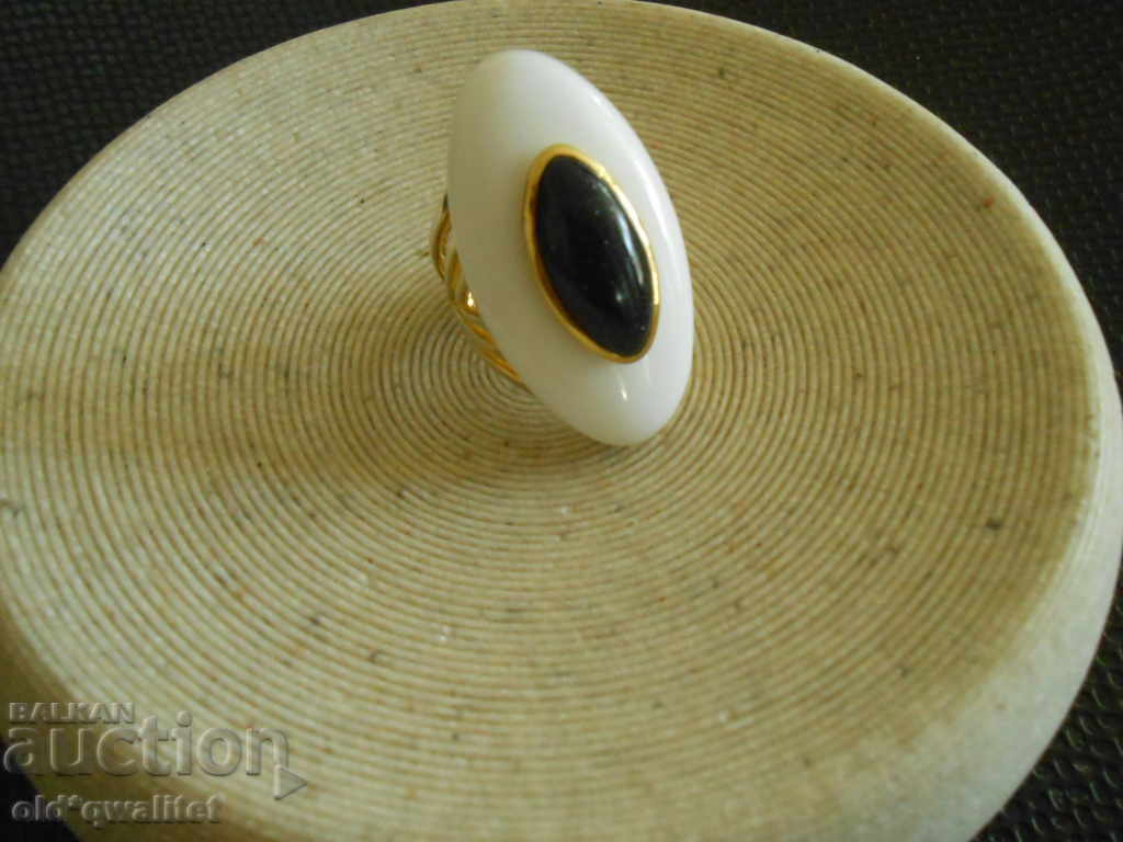 Women's silver ring with gold plating, Silver 925 and 2 stones - 6 Women's silver ring with gold plating, Silver 925 and 2 stones - 6