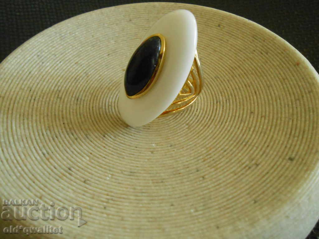 Women's silver ring with gold plating, Silver 925 and 2 stones - 7 Women's silver ring with gold plating, Silver 925 and 2 stones - 7