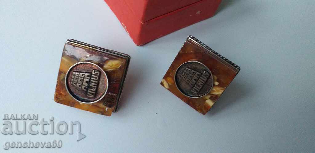 Russian cufflinks with natural amber VILNUS