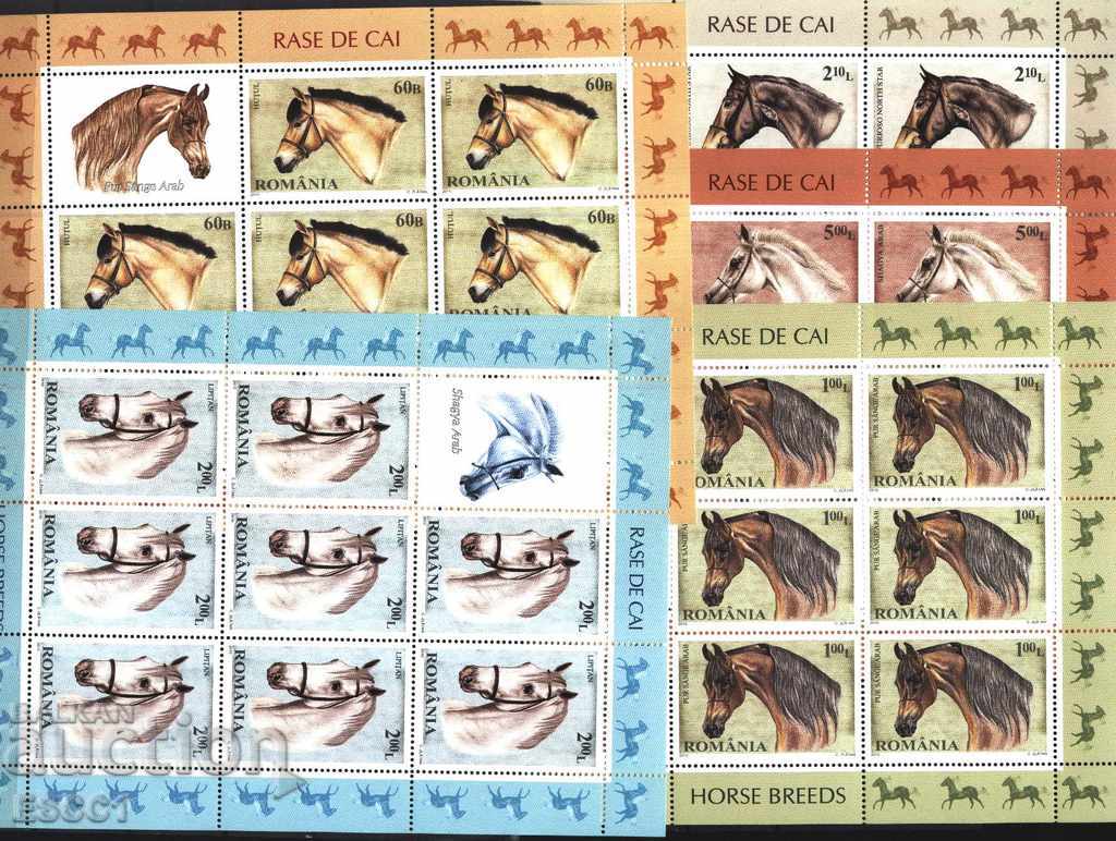 Чисти марки в малки листове Фауна Коне 2010 от Румъния