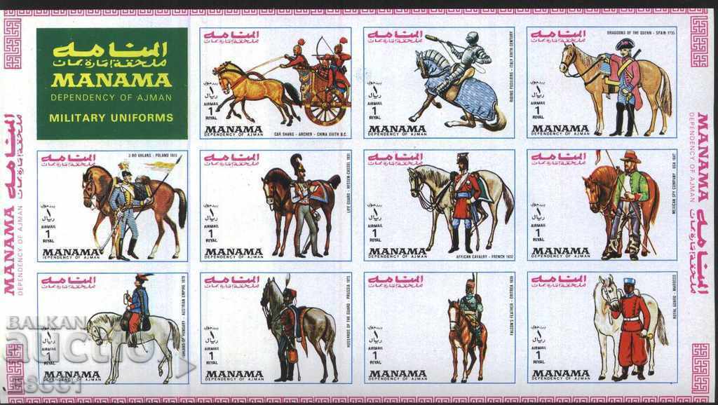 Pure stamps in a small sheet Horsemen Fauna Horses 1972 from Manama