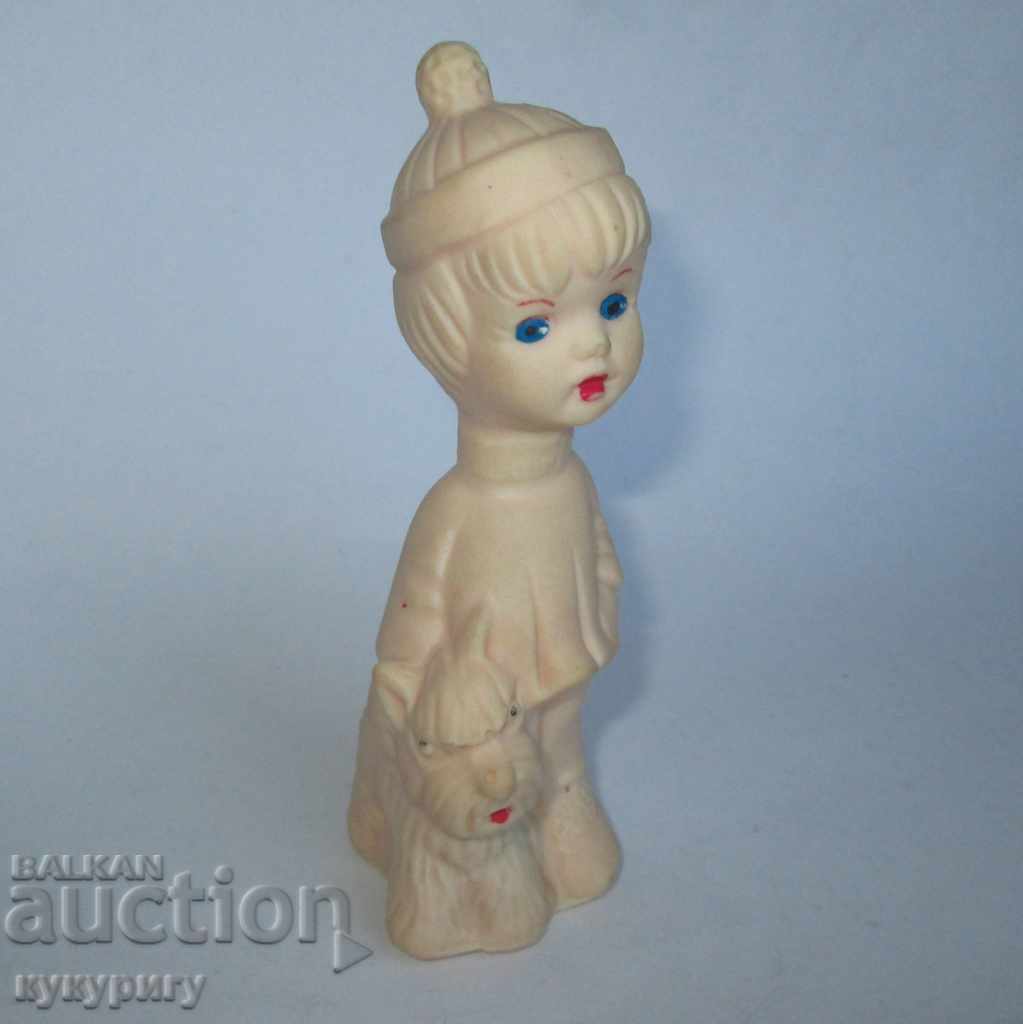 Стара Соц детска кукла гумена играчка за баня Момиче с куче