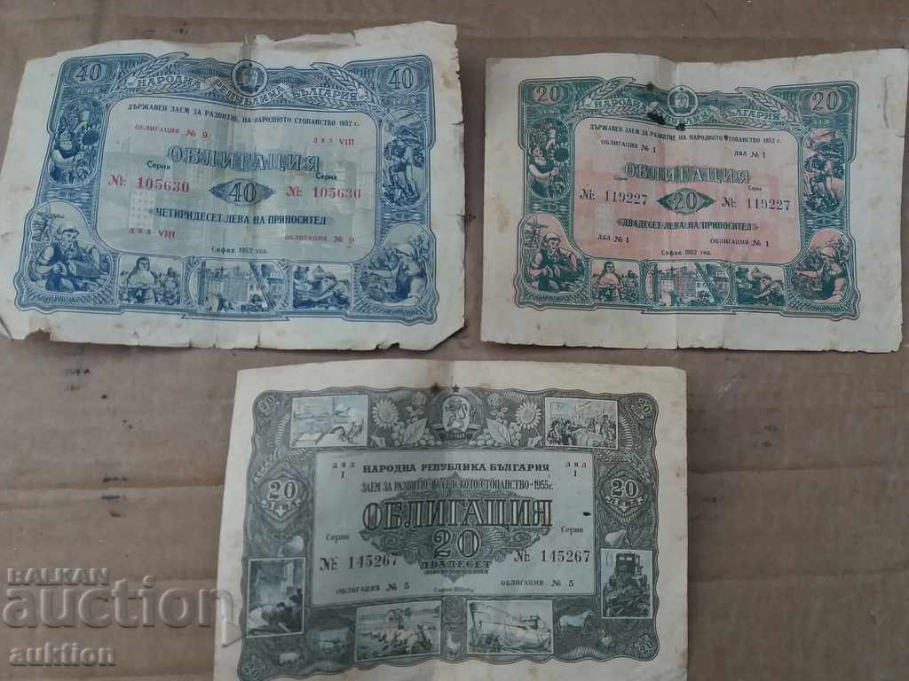 Auction 3 NUMBER OF BONDS FROM 1952 WITH DIFFERENT Denomination 20, 40 L Auction 3 NUMBER OF BONDS FROM 1952 WITH DIFFERENT Denomination 20, 40 L