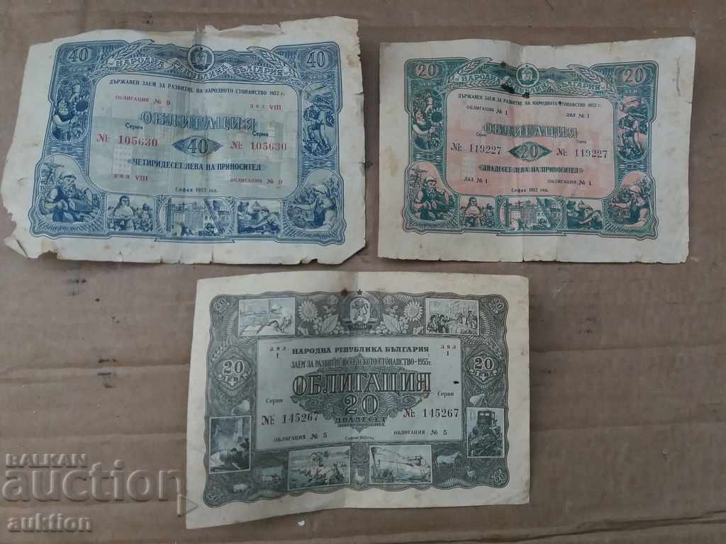 3 NUMBER OF BONDS FROM 1952 WITH DIFFERENT Denomination 20, 40 L