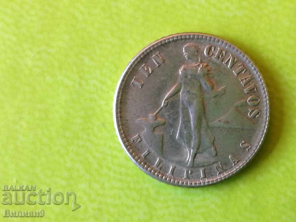 10 Centavos 1945 "D" Philippines / USA Silver