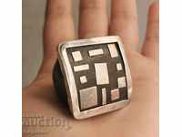 Large Wooden Silver Ring