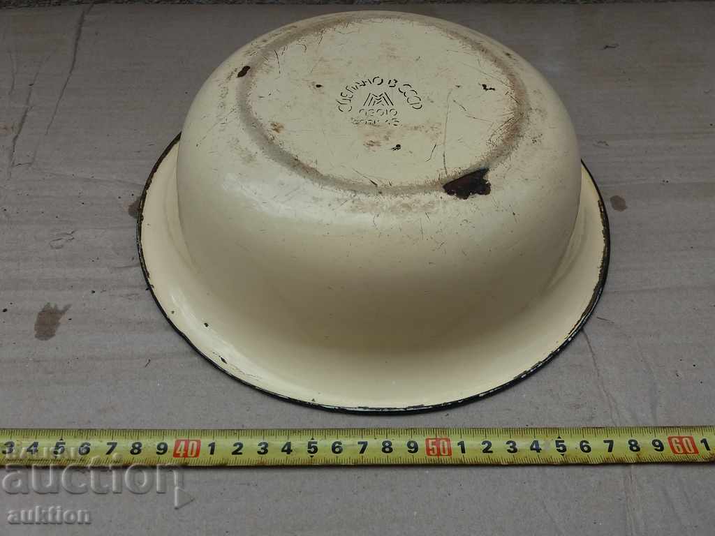 SOC. ENAMELED COOKING BASIN, PLATE, MARKED TRAY - 5 SOC. ENAMELED COOKING BASIN, PLATE, MARKED TRAY - 5