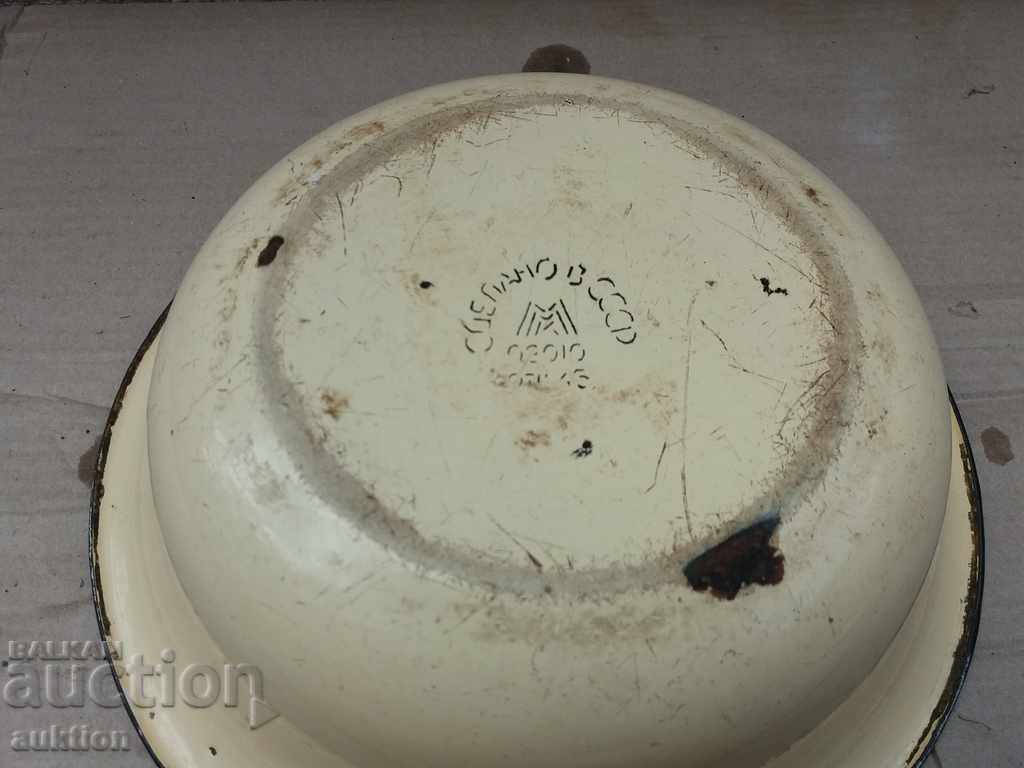 SOC. ENAMELED COOKING BASIN, PLATE, MARKED TRAY - 6 SOC. ENAMELED COOKING BASIN, PLATE, MARKED TRAY - 6