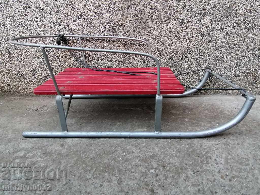 Old baby sled, toy, wrought iron wood