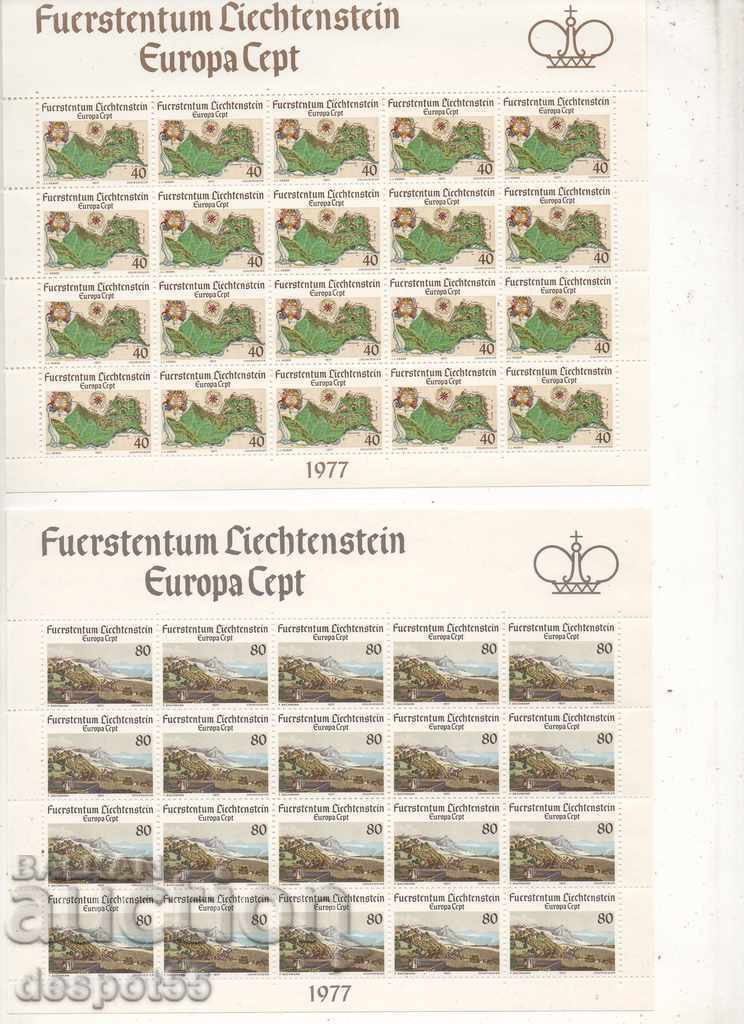 1977. Liechtenstein. Europa - Harta și peisajul. Lista de blocati.