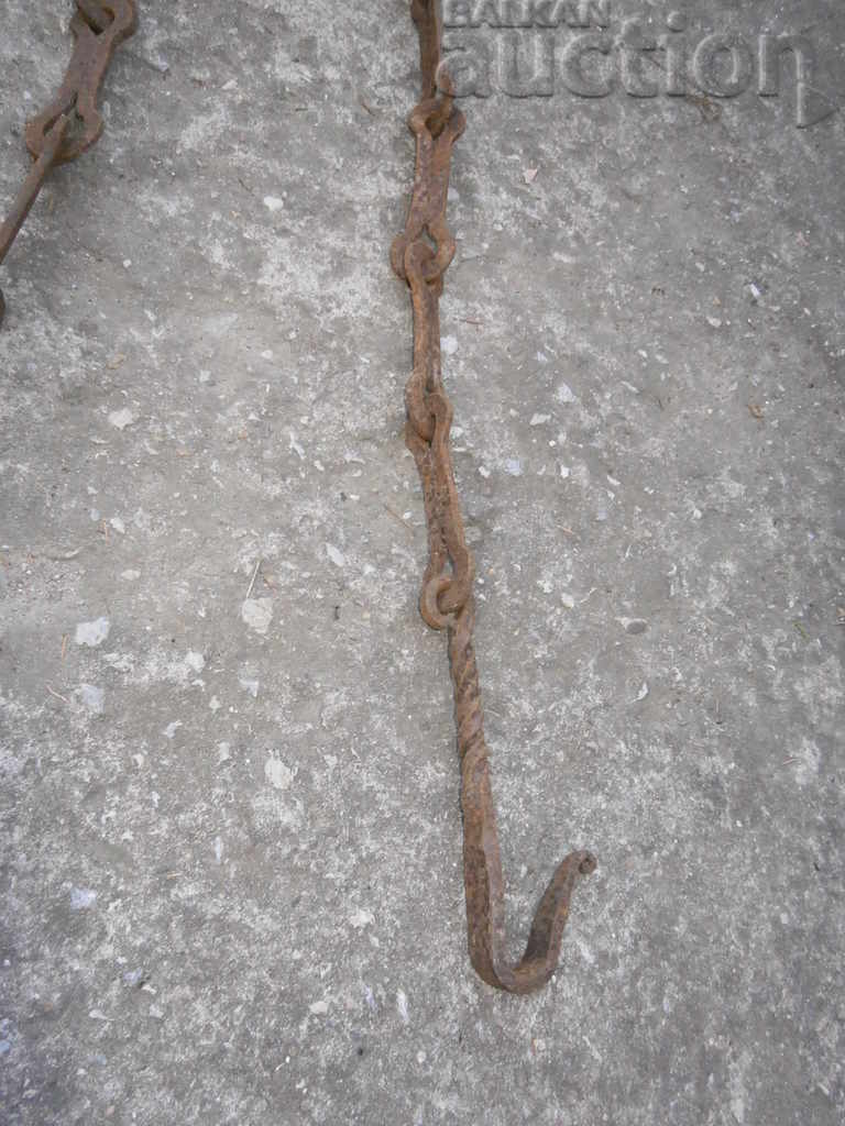 Auction Old forged chain with hook, hearth for hearth chain hook Auction Old forged chain with hook, hearth for hearth chain hook