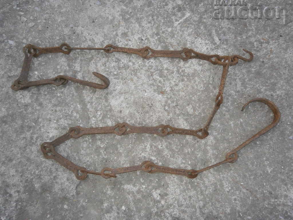 Old wrought chain with hook, hook for hearth hooks chain - 6 Old wrought chain with hook, hook for hearth hooks chain - 6