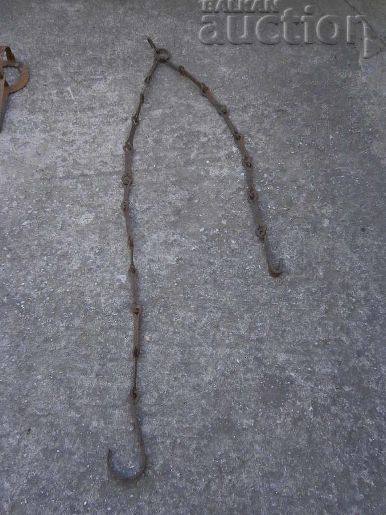 Old wrought chain with hook, hook for hearth hooks chain