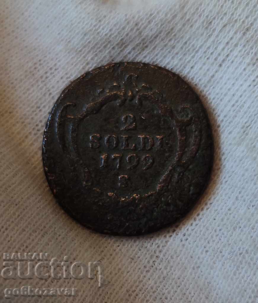 Italia Judetul Gorizia 2 Soldi 1799 Rar! K # 23