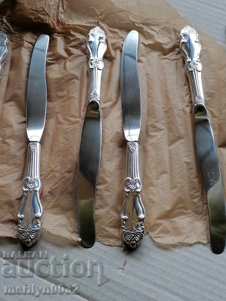 6 pieces of knives thickly silver-plated unused USSR spoon - 7 6 pieces of knives thickly silver-plated unused USSR spoon - 7