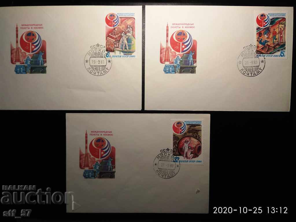First envelopes Space USSR 1980 Mi 4994-96 - 1, 2 and 3