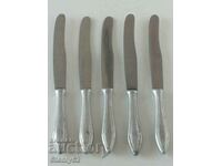 5 old social knives with aluminum handles, stainless steel blade.
