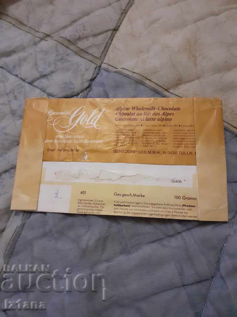 Old package of Bensdorp Gold chocolate with price 10.00 BGN | € 5.11 Old package of Bensdorp Gold chocolate with price 10.00 BGN | € 5.11