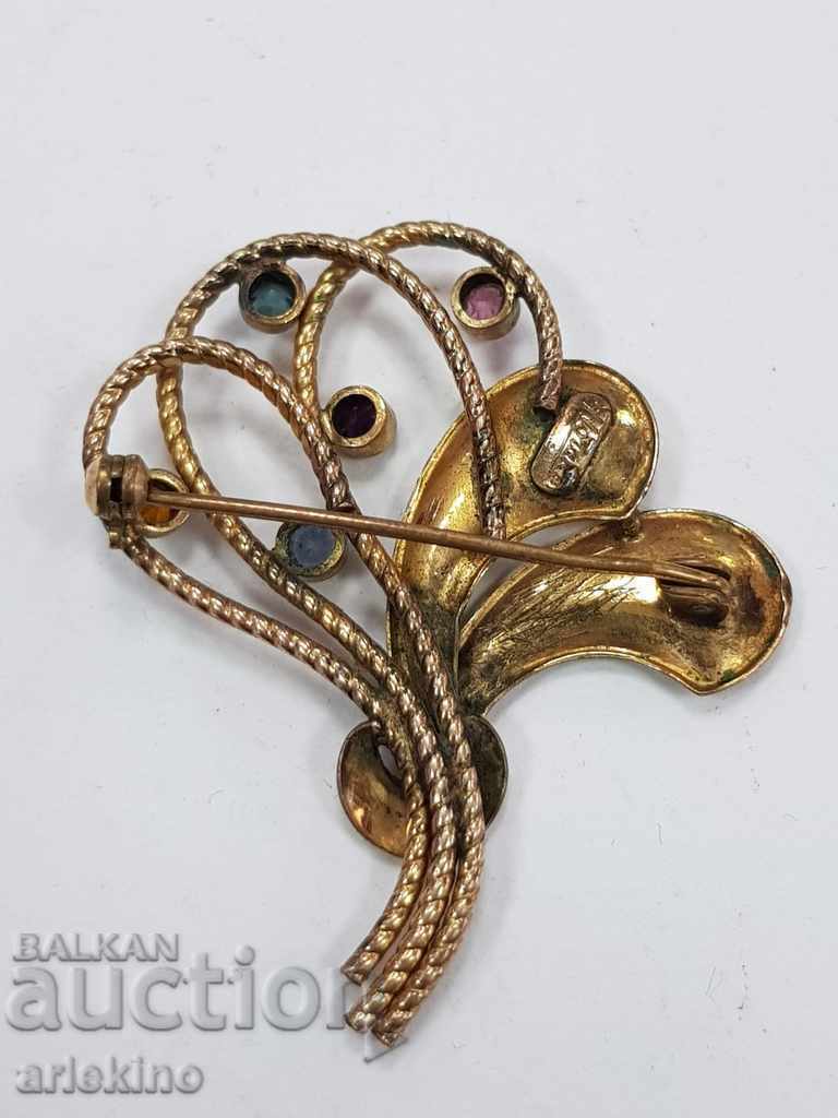 Δημοπρασία Όμορφη παλιά επιχρυσωμένη καρφίτσα με πέτρες Δημοπρασία Όμορφη παλιά επιχρυσωμένη καρφίτσα με πέτρες