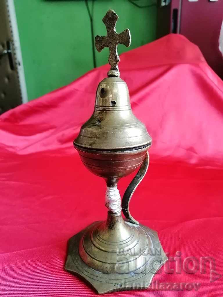 Lampă de masă din bronz vechi, arzător de tămâie
