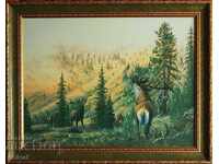 Red deer in Rila Mountain, autumn, painting