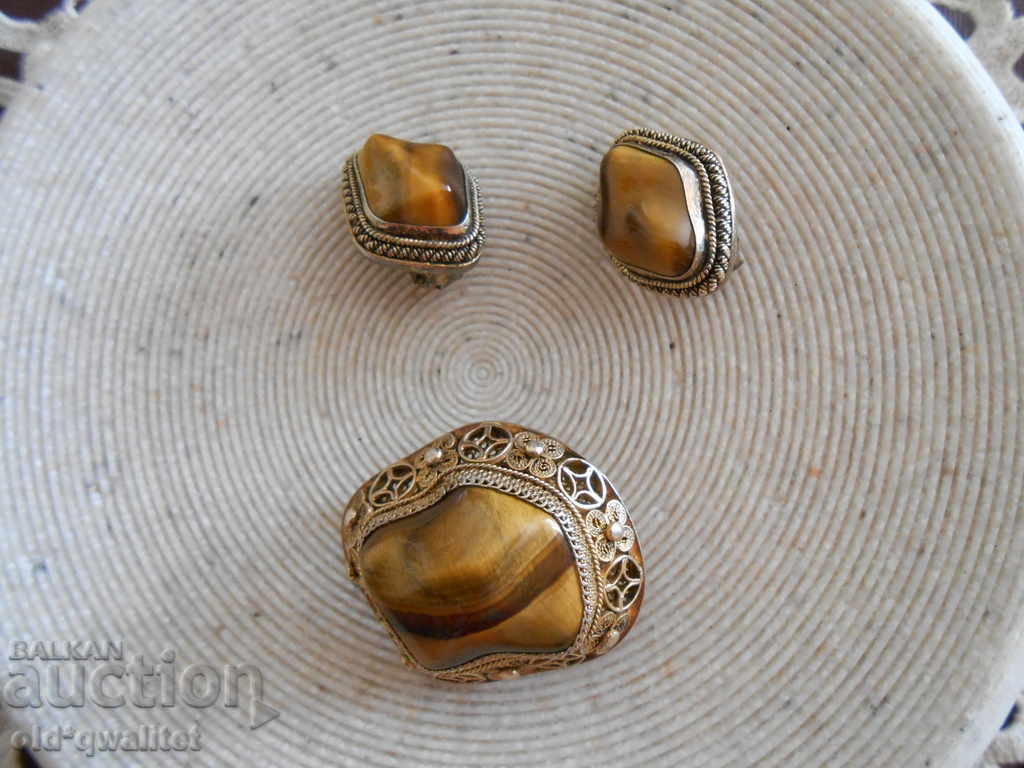 Ασημένια καρφίτσα και σκουλαρίκια, σφραγίδα ματιών Tiger: ΑΣΗΜΕΝΙΟ με τιμή 497.00 BGN | € 254.11