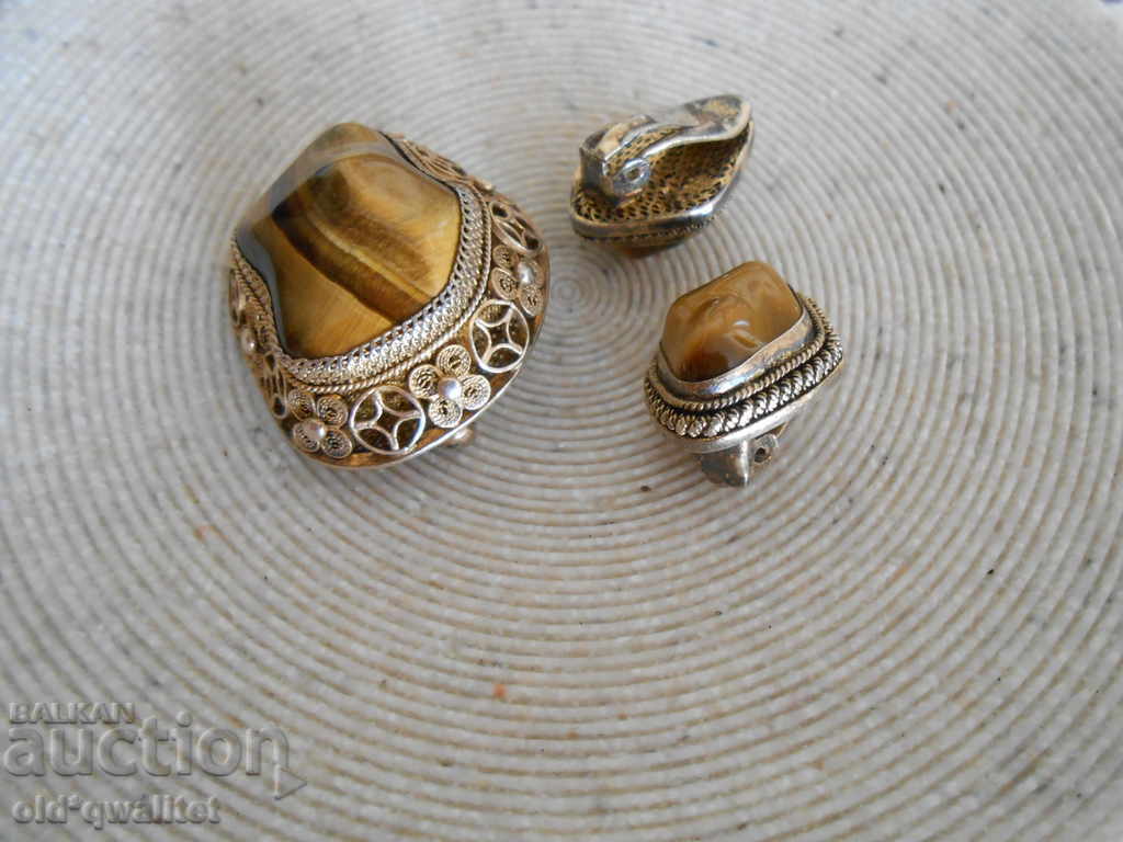 Ασημένια καρφίτσα και σκουλαρίκια, σφραγίδα ματιών Tiger: ΑΣΗΜΕΝΙΟ - 6