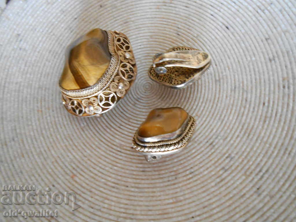 Ασημένια καρφίτσα και σκουλαρίκια, σφραγίδα ματιών Tiger: ΑΣΗΜΕΝΙΟ - 7