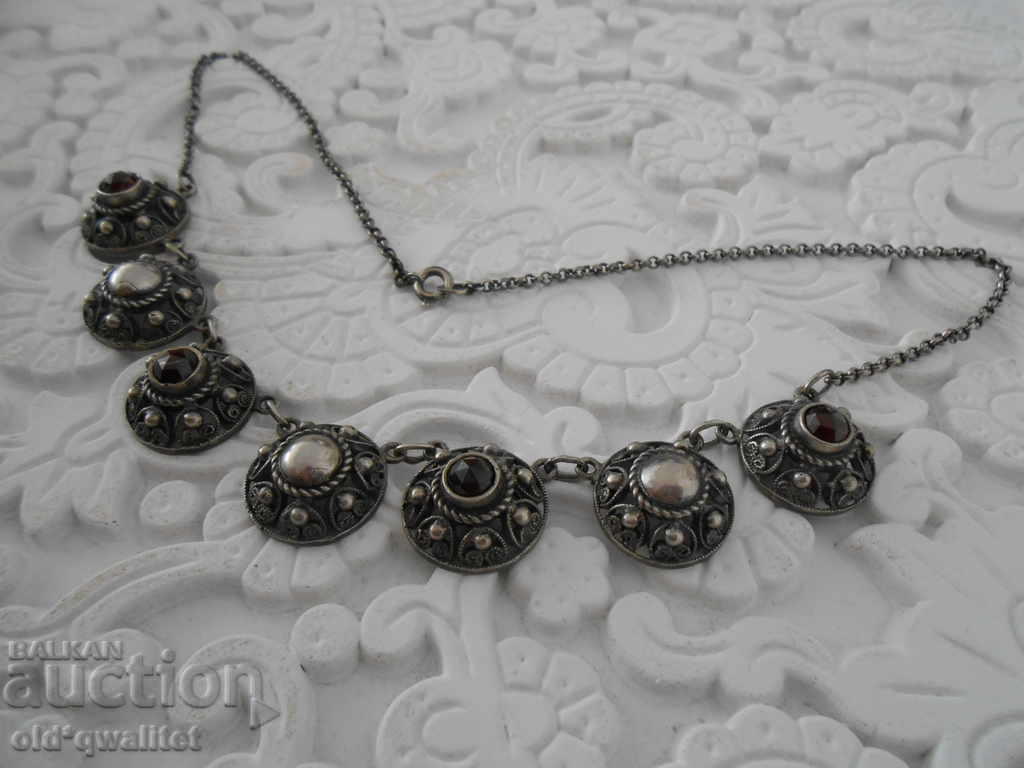 Auction SILVER NECKLACE with NATURAL GARNET, SILVER 835, filigree Auction SILVER NECKLACE with NATURAL GARNET, SILVER 835, filigree