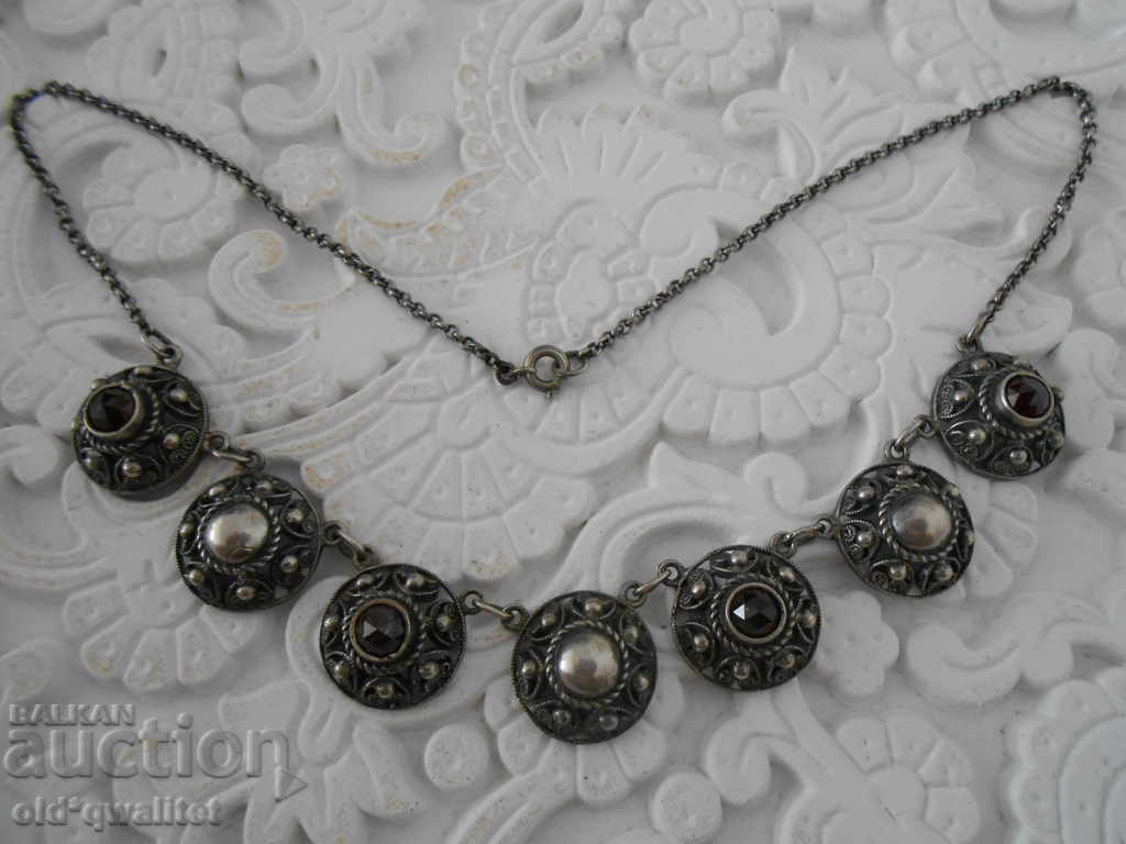 SILVER NECKLACE with NATURAL GARNET, SILVER 835, filigree - 5 SILVER NECKLACE with NATURAL GARNET, SILVER 835, filigree - 5