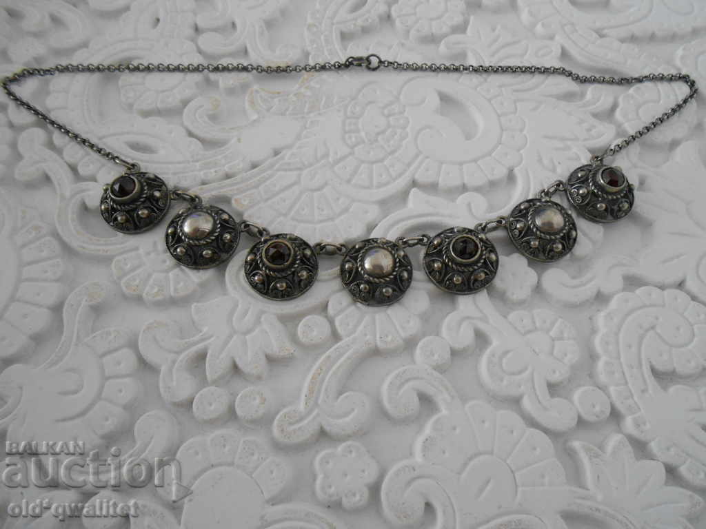 SILVER NECKLACE with NATURAL GARNET, SILVER 835, filigree - 6 SILVER NECKLACE with NATURAL GARNET, SILVER 835, filigree - 6