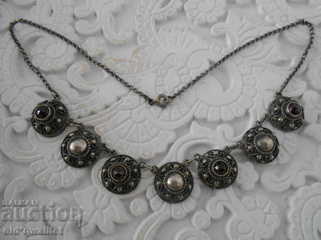 SILVER NECKLACE with NATURAL GARNET, SILVER 835, filigree - 7 SILVER NECKLACE with NATURAL GARNET, SILVER 835, filigree - 7