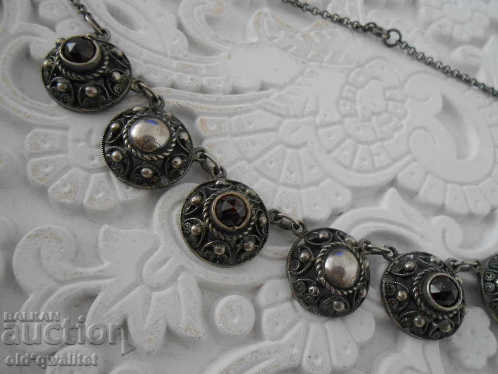 SILVER NECKLACE with NATURAL GARNET, SILVER 835, filigree SILVER NECKLACE with NATURAL GARNET, SILVER 835, filigree