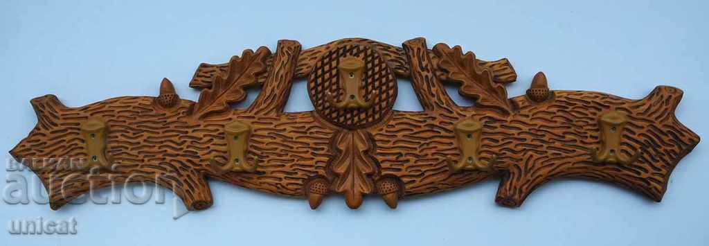 Hanger with wood carving, branch with oak leaves and acorns
