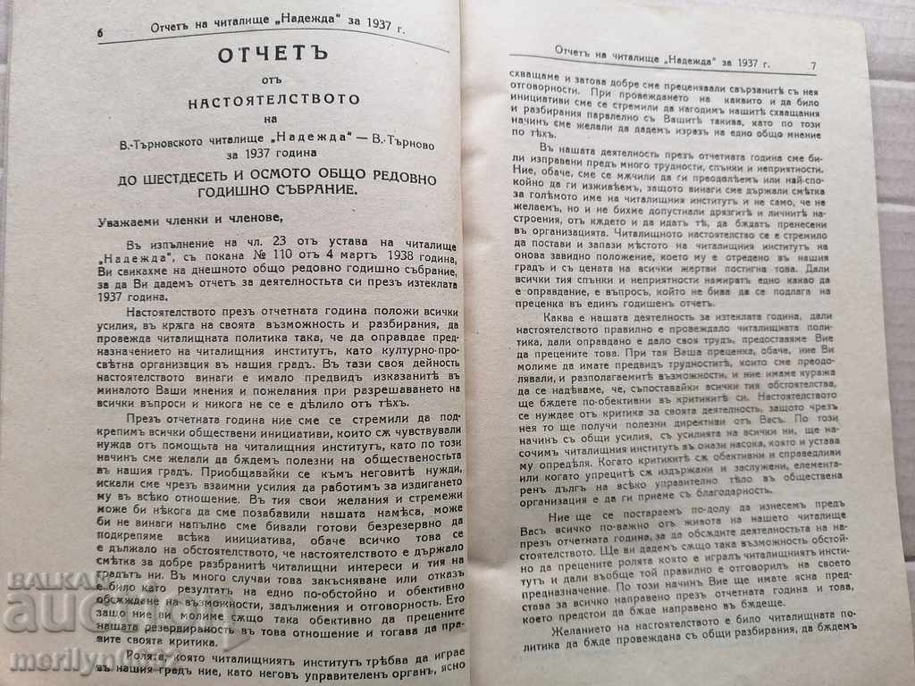 Document Report of Chitalishte Nadezhda for 1937 V. Tarnovo with price 53.00 BGN | € 27.10 Document Report of Chitalishte Nadezhda for 1937 V. Tarnovo with price 53.00 BGN | € 27.10