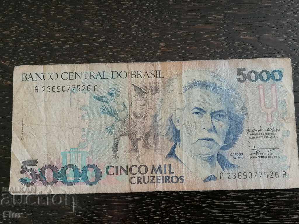 Банкнота - Бразилия - 5000 крузейро | 1990г.