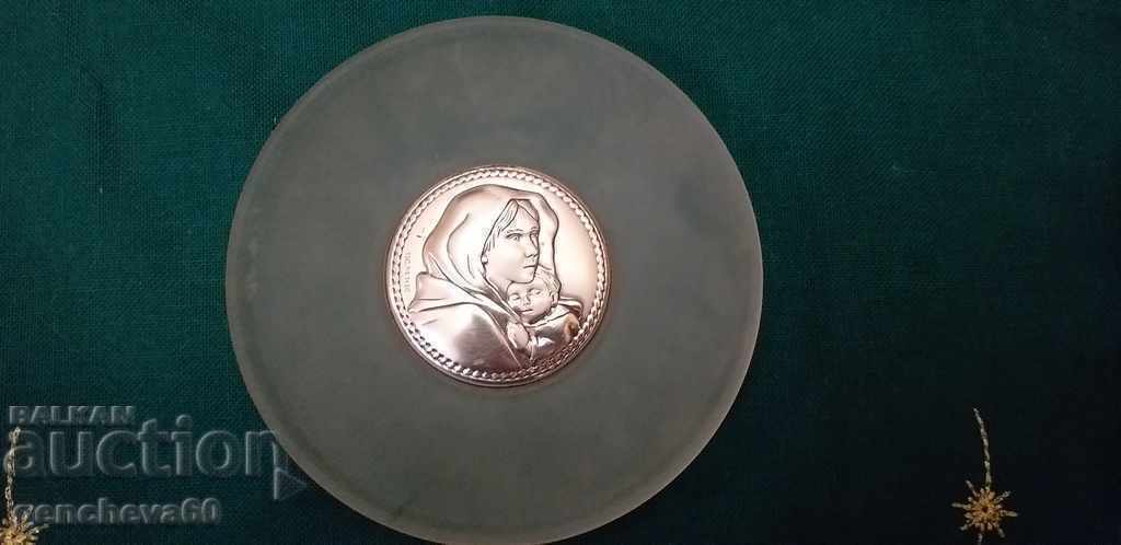 Auction Silver Plaque, Madonna Icon, Certificate Auction Silver Plaque, Madonna Icon, Certificate