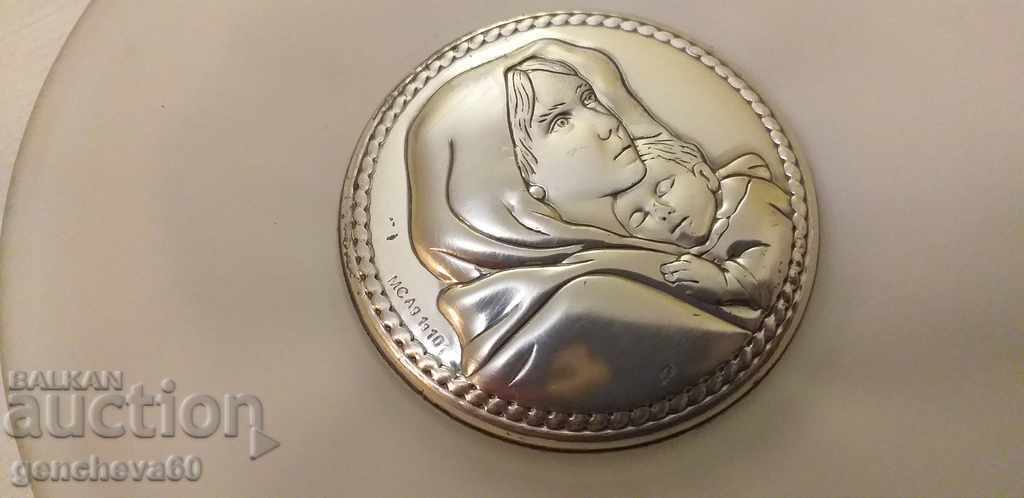 Рядък сребърен плакет,икона Мадоната сертификат - 5