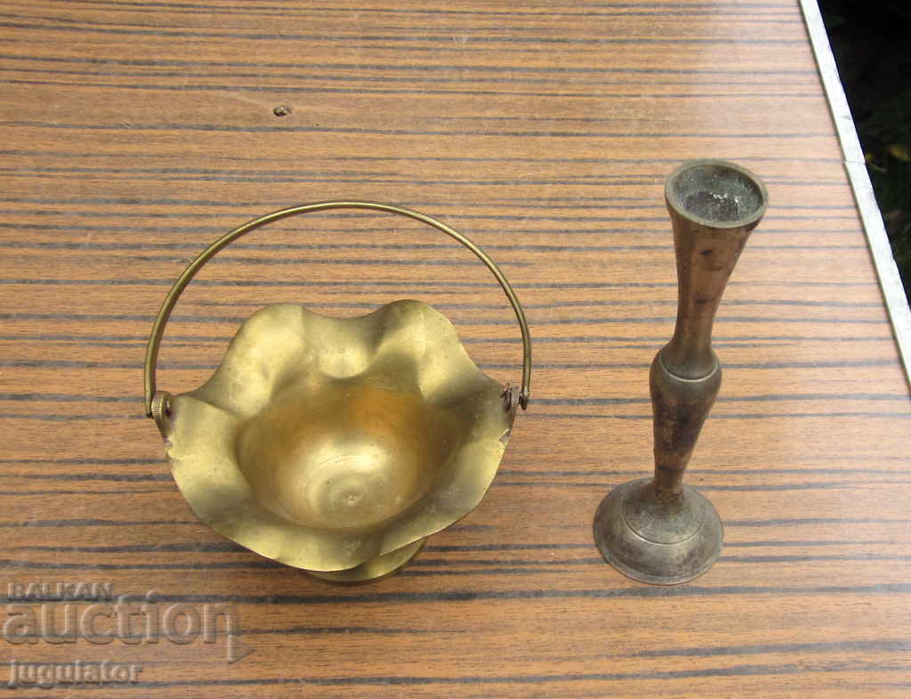 lot of old bronze interior items chocolates and candlestick