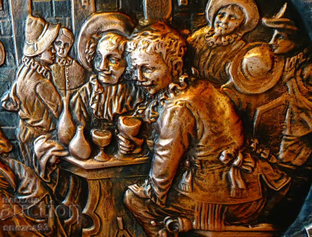 Auction  Relief copper painting, copper panel 40 cm.