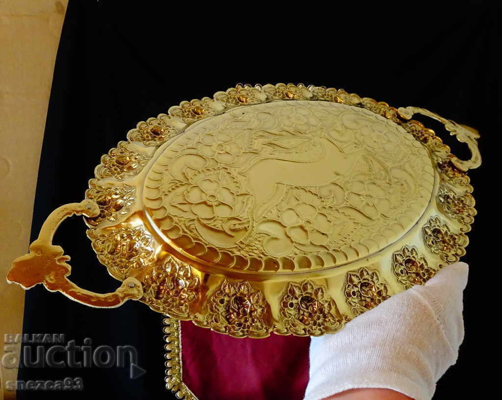 Delivery of Bronze tray, platter, fruit bowl, hunting, deer, marked Delivery of Bronze tray, platter, fruit bowl, hunting, deer, marked