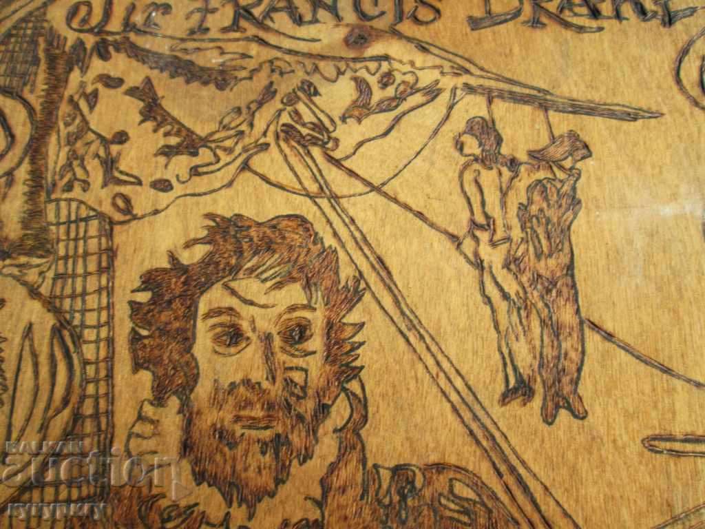 Delivery of Old large poster picture Sea Pirate pyrography engraving Delivery of Old large poster picture Sea Pirate pyrography engraving