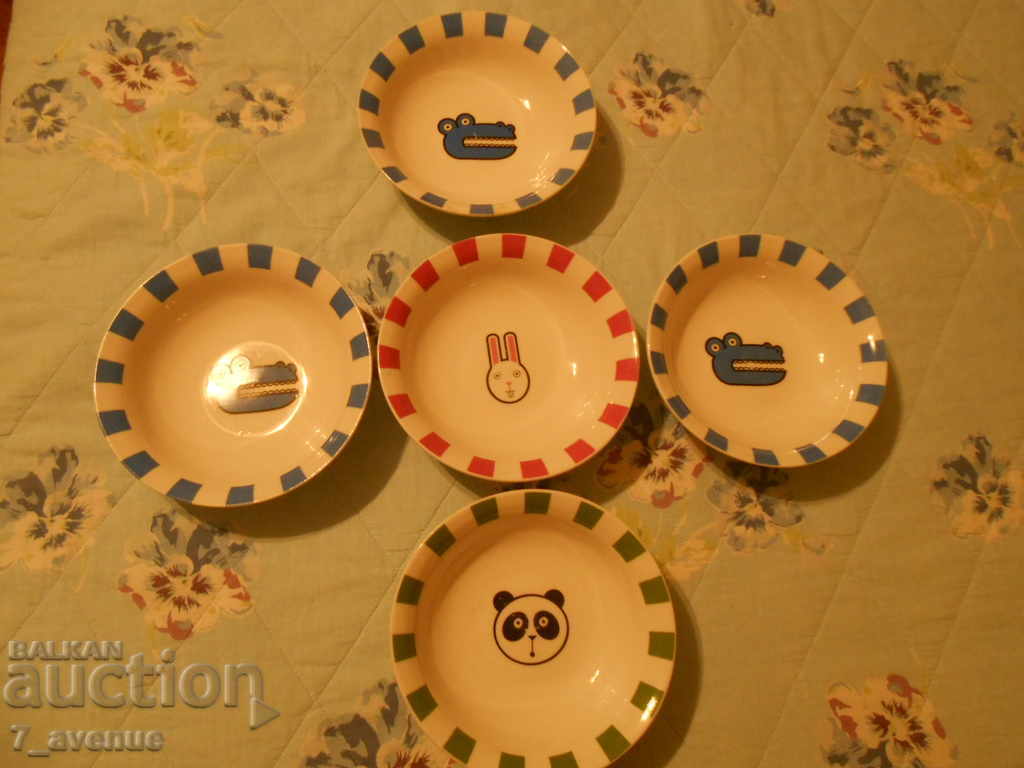Old porcelain 5 bowls for children Panda Crocodile Rabbit 11.11.20